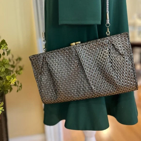 NWOT Kate Landry Metallic Silver Clutch - Picture 1 of 12